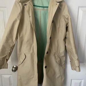 Lands' End Khaki Trench Coat with Mint-Striped Lining